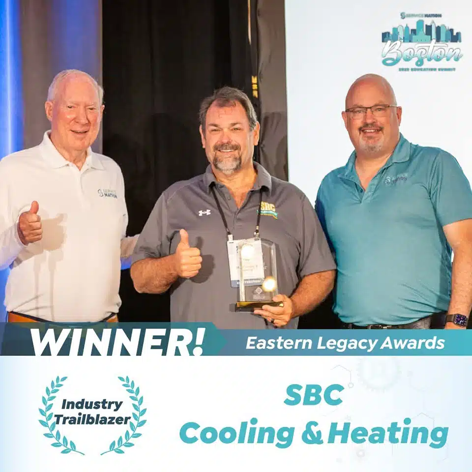 Shreveport HVAC pros from SBC Cooling + Heating receiving industry trailblazer award